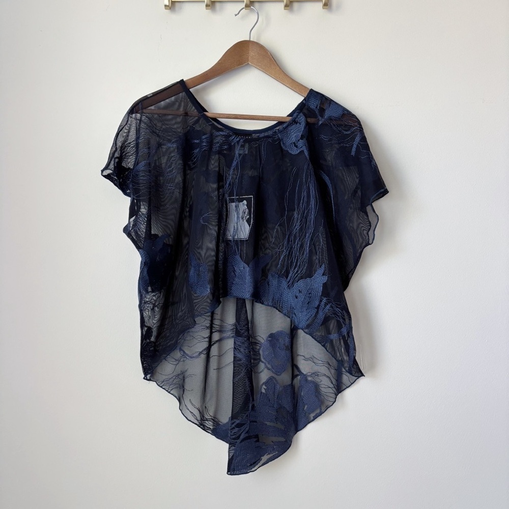 Staples Sheer Blue Floral High Low Layering Top Small NEW NWT